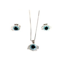 Collana con Pendente e Orecchini in Argento 925 Forma Occhio con Brillantini