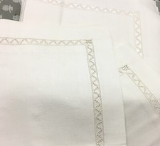 COMPLETO LENZUOLA MATRIMONIALI IN MISTO LINO, RICAMATE A MANO - ANNI '60