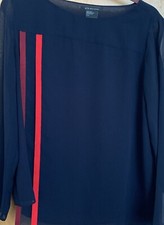 AX Armani Exchange Pullover Top Taglia L Navy con Strisce Rosse Strati Trasparenti e Maniche