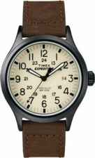 Timex T49963, Orologio Uomo Expedition Scout Pelle Marrone, Data, Indiglo, NUOVO