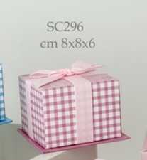 Scatola Box Baby Rosa Portaconfetti quadro quadretti BOMBONIERA NASCITA 08ES