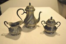 Vintage Italian Pewter Tea Pot Creamer Lidded Sugar Set Thè Peltro