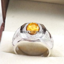 Citrine Oval Cut Gemstone With 925 Sterling Silver Ring For Men's #A970