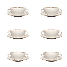 ANTICO SERVIZIO 6 TAZZE BRODO STILE IMPERO PORCELLANA E ORO BAVARIA SELTMANN W.