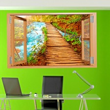Adesivo arte parete finestra cabina in legno fiume lungomare decalcomania murales poster QJ7