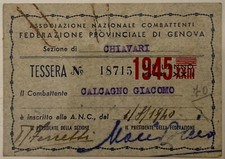 RSI CHIAVARI GENOVA ASSOCIAZIONE NAZIONALE COMBATTENTI TESSERA A.XXIII° 1945 RSI