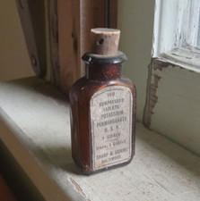 PILLOLE PERMANGANATO DI POTASSIO AFFILATE & DOHME SOFFIATE A MANO PRIMI 1900 BOTTIGLIA ETICHETTATA