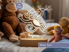Scimmia Luce Nome Personalizzata, Lampada LED Personalizzata Cameretta Bambini