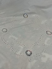 Tovaglia Uncinetto E Ricamo Fatta A Mano  In Lino E Cotone Nuova Diametro 180 Cm