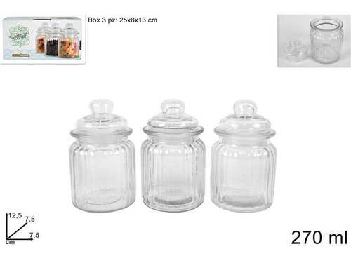 Set 3pz barattolo vetro - barattolo, con