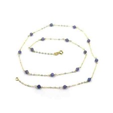 COLLANA ORO GIALLO 18K, MAGLIA ROLO CON TANZANITE BLU SFACCETTATA DA 3 MM, 45 CM