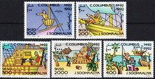 Somalia 1992 Columbus Nave Vela Esplorazione Nautica Trasporto 5v Set MNH