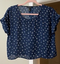 Top Forever 21 blu navy stella relaxed crop costa zingaro bohemien donna piccolo