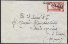 3-152) BUSTA PERCAPO RADIO MARINA S ELMO NAPOLI (?) ANNULLO SERIE LAVORO 25 LIRE