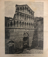 Incisione originale d'epoca stampa a pagina quasi intera 1899 Pisa S. Michele