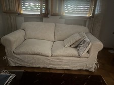 Divano 2 Posti In Tessuto Sfoderabile Bianco Avorio 180x85x65 e relativo  puff