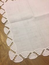 Centro tavolo Intaglio Fatto A Mano tessuto Puro Lino Garzato Spesso Bianco