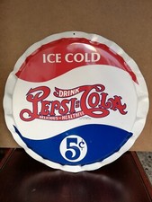 Insegna Pubblicitaria Tappo Pepsi Cola Smaltata Alluminio  Vintage