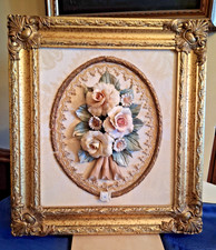 QUADRO CON UN BOUQUET DI FIORI IN PORCELLANA DI CAPODIMONTE VEDI DESCR. E FOTO