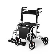 Deambulatore 2 In 1 Sedia A Rotelle Rollator Con Borsa Riflettori Girello 136 Kg