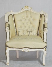 Poltrona Luigi Filippo trono Barocco avorio ecopelle champagne swarovski Ar1225