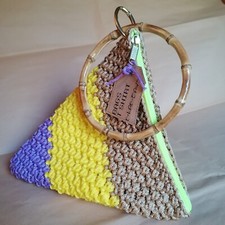 Borsettina Uncinetto A Triangolo In Cordino Con cerniera E manico anello Bamboo