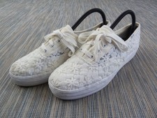 Keds Scarpe da Ginnastica Donna UK 6.5 Bianco Ricamato Floreale Pizzo Tela WF64632