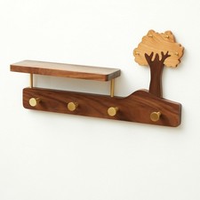 Coat Rack Wall Mount with Shelf - 16Inch Entryway Hanging Shelf with 4 Brass ...