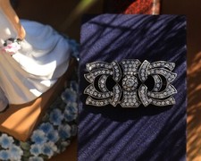 Spilla Argentato Arte Deco Pizzo Floreale Strass Bianco Vintage Stile QD11