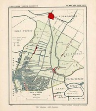 Mappa antica-PAESI BASSI-PIANTA DELLA CITTÀ-ILPENDAM-OLANDA SETTENTRIONALE-Kuyper-Kuijper-1865
