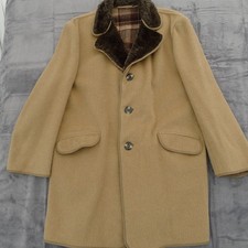 Cappotto uomo vintage 44R lana/mohair cammello/abbronzatura pesante foderato collo sherpa