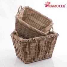 CESTO Vimini giunco grigio foderato porta legna camino contenitore alta qualità