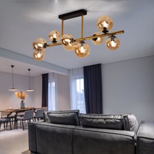 Lampada Da Soffitto Lampada Da Pranzo In Vetro 9 Fiamme Sfera Ottone LED L 87 Cm