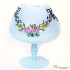 Antica Coppa in vetro opaline liberty vaso celeste centrotavola dipinto vintage