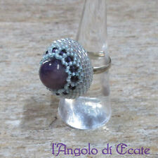 ANELLO regolabile artigianale perla pietra AMETISTA Swarovski perline Miyuki 