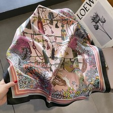 Sciarpa quadrata 100% seta donna vintage rosa nero fazzoletto foulard avvolgente 68*68 cm