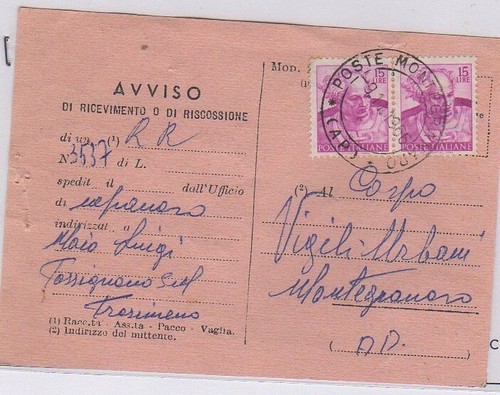 Storia postale avviso - postale,