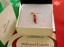 Ciondolo corno corallo rosso e oro 18 kt 750 in vero oro 18k 750 pendente uomo