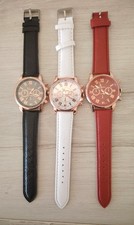 **Set 3 Orologi Donna Colorati BIANCO NERO ROSSO Casual Quarzo Cinturino PelleSi