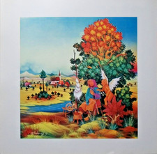 ARTE NAIF CROATA HLEBINE fotolito artistica La filatrice e l'angelo Ivan Vecenaj