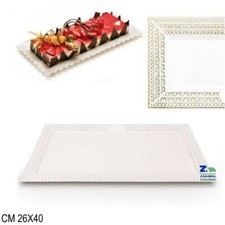 VASSOIO TRINATO RETTANGOLARE CM 26X40 IN PLASTICA BIANCO PASTICCERIA PORTATORTA