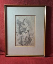 Disegno Antico.Giuseppe Tambuscio(1848-1895) china,cm 13x20;cornice 26x33;firma