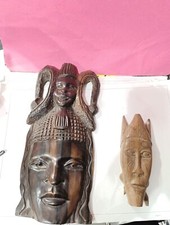 2 Maschere Di Legno Antiche 20 E 38 Cm