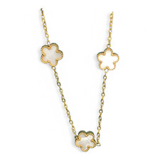 Collana In Acciaio per Donna Galvanica Oro Fiori Bianchi Avorio 45 cm