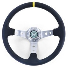 Volante sportivo a calice TIPO 2 vera pelle alluminio nero 350mm per Momo Sparco