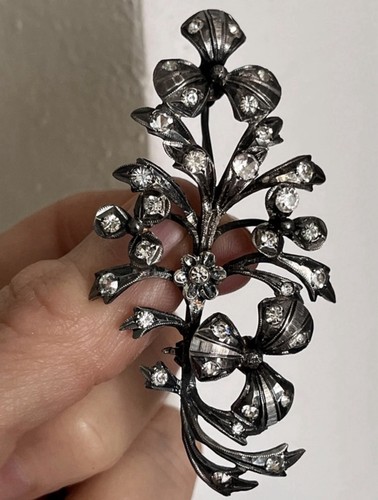 Antique silver crystal brooch - silver,