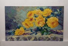 Quadro Dipinto Fiori Rose Olio Su Tavola Cm 30x50 Carlo De Lorenzo