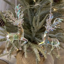 2 x Decorazioni dell'albero di Natale delle renne iridescenti acriliche Gisela Graham Deer 