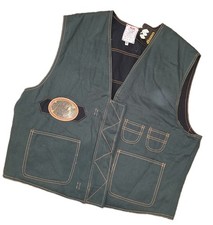 Gilet Cargo Denim Regolabile Nuovo con etichette Vntg Disan Nero e Verde Convertibile Taglia OS