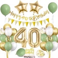 Palloncini 40 Anni Compleanno Verde Oro, Decorazioni Uomo Donna, Festone Buon Co
